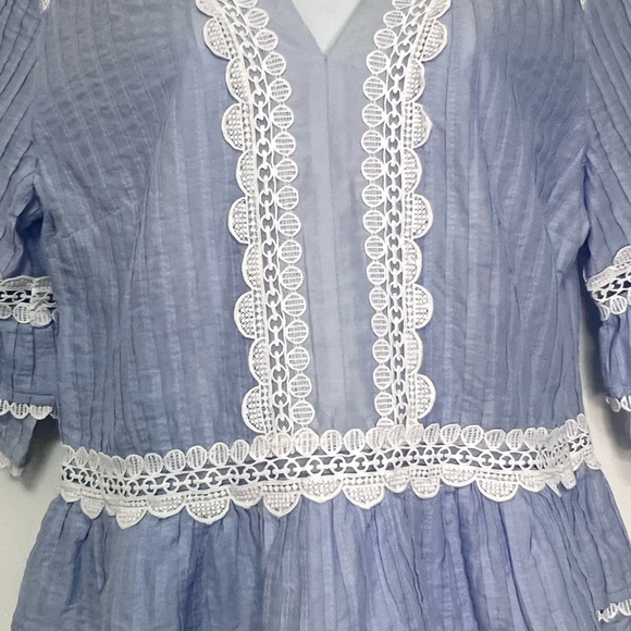 J Crew Blue Chambray Lace Peplum Blouse M Bell Sleeve Festival Cottagecore NWT - Picture 6 of 10